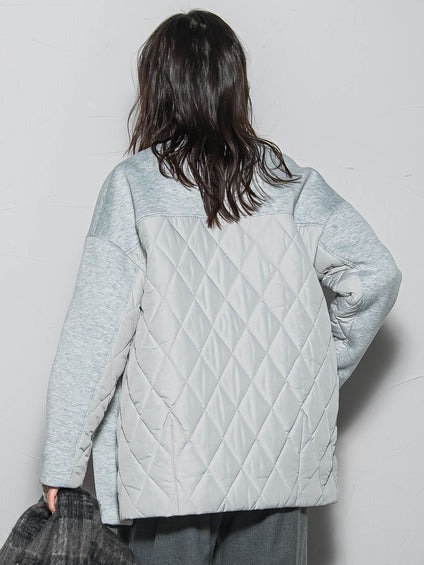 モスダンボール×中綿キルティングノーカラーコート≪手洗い可能≫