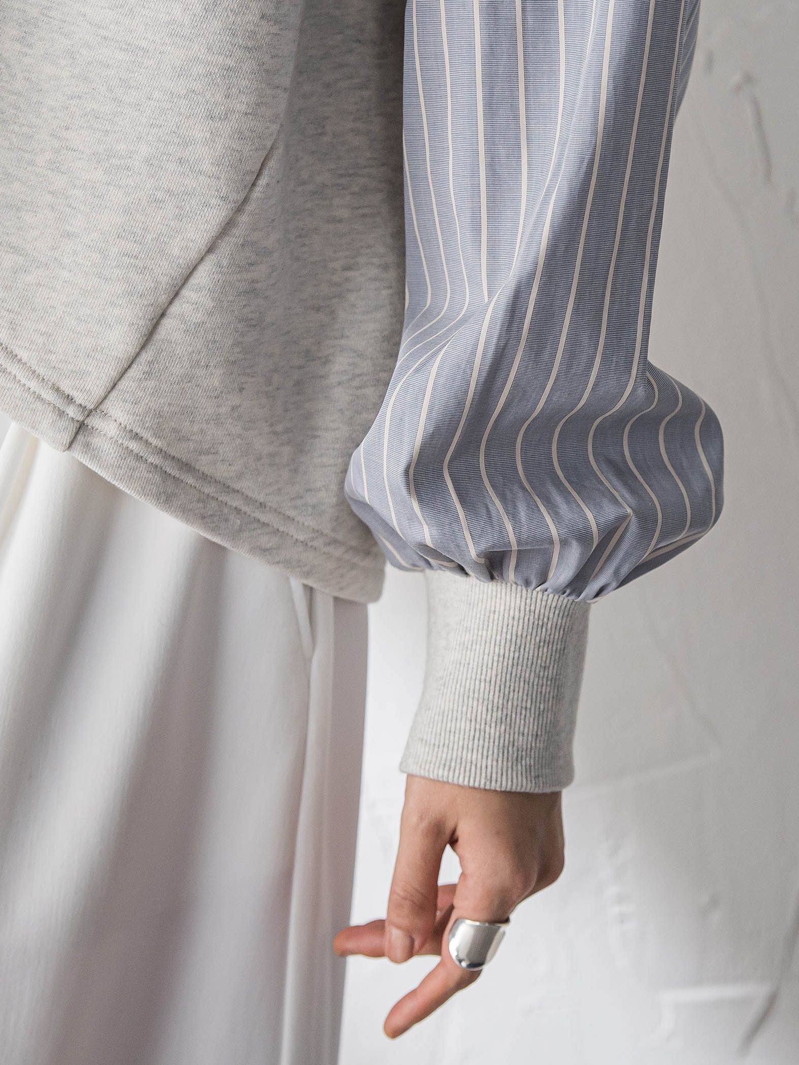 ストライプスリーブハーフジッププルオーバー≪手洗い可能≫