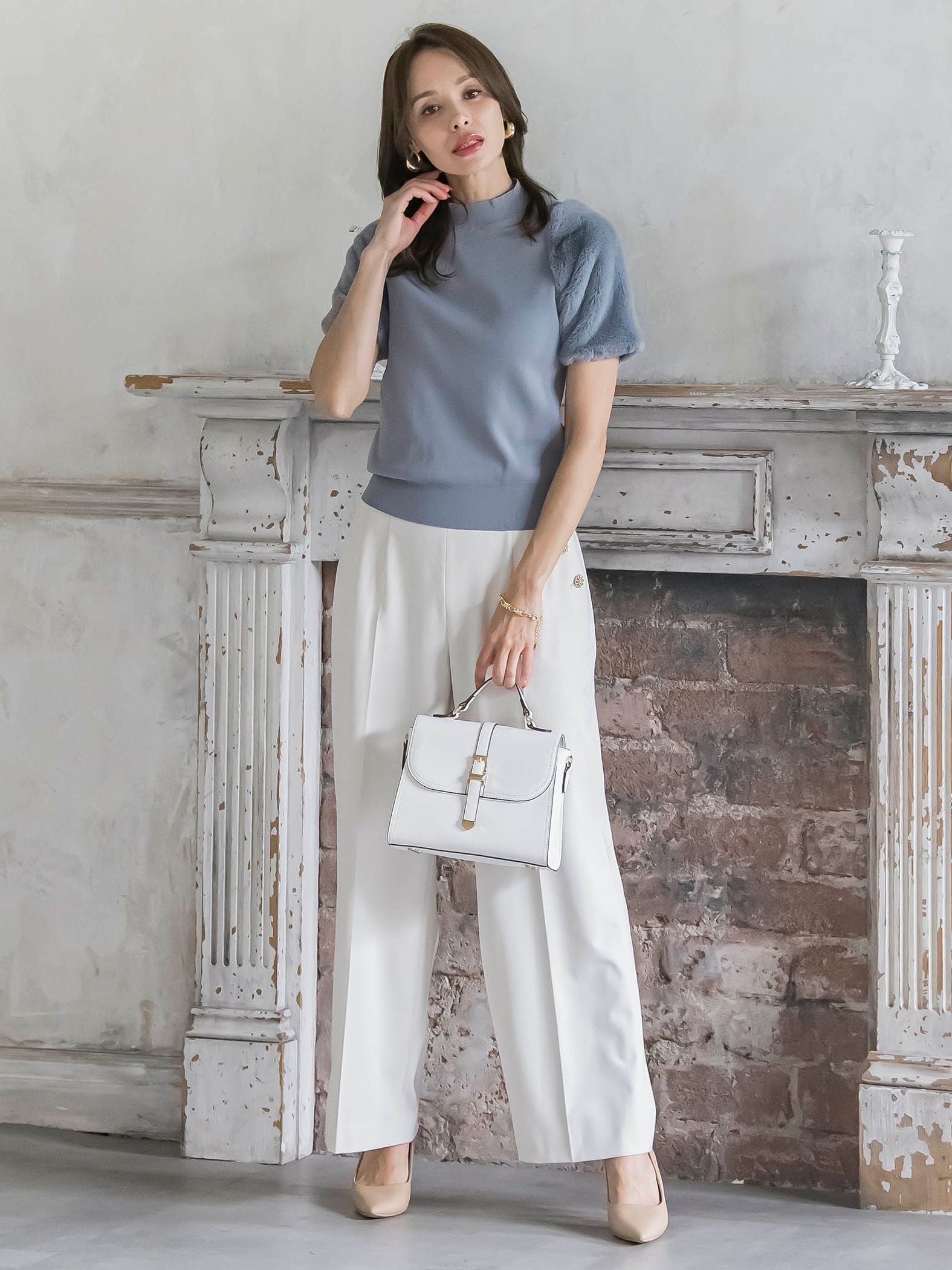 キラキラボタンワイドパンツ≪手洗い可能≫