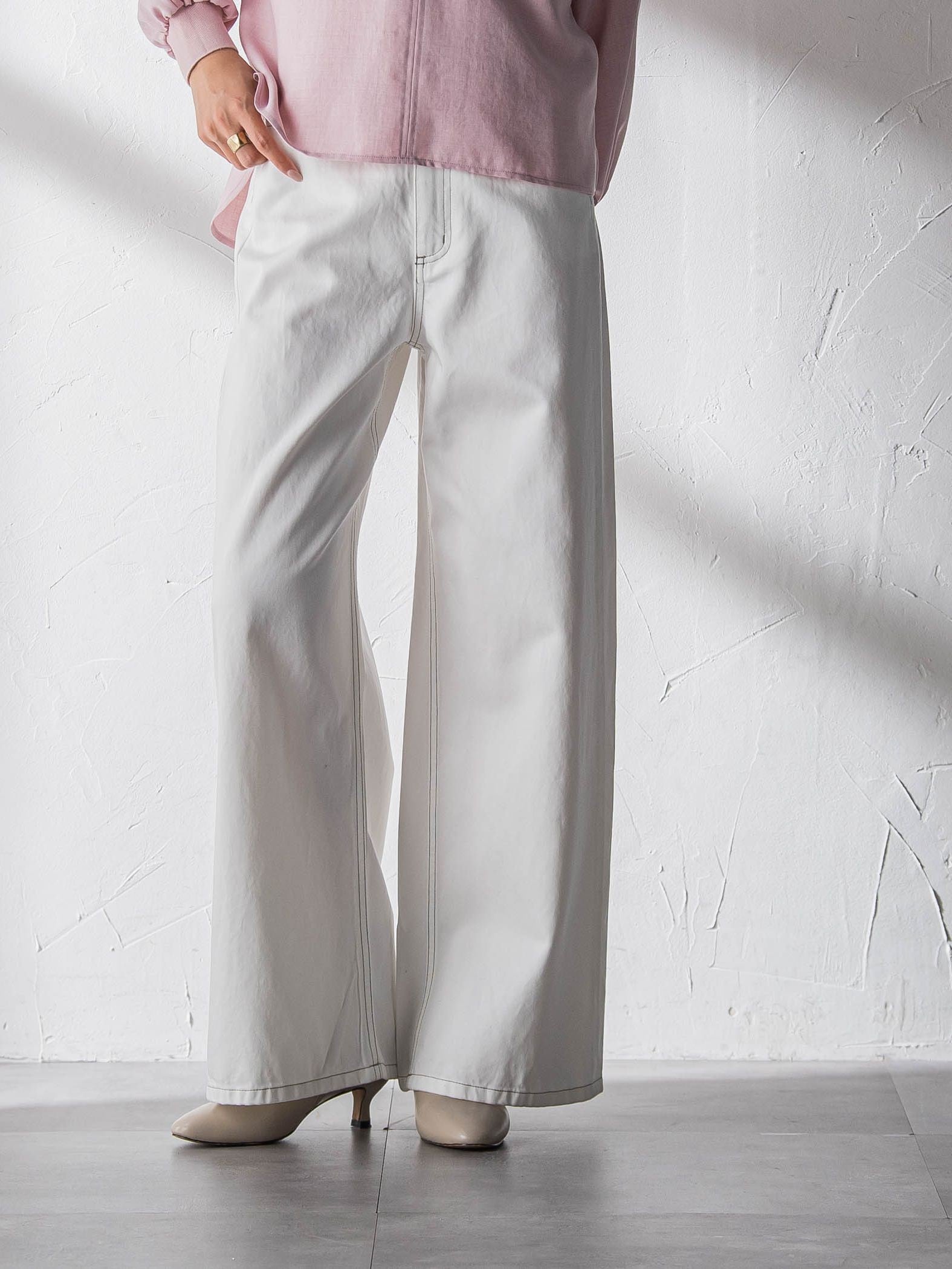 デニムワイドパンツ≪洗濯機で洗える≫