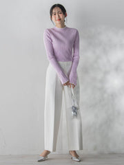 【新色追加】袖ボタンランダムリブニット≪手洗い可能≫