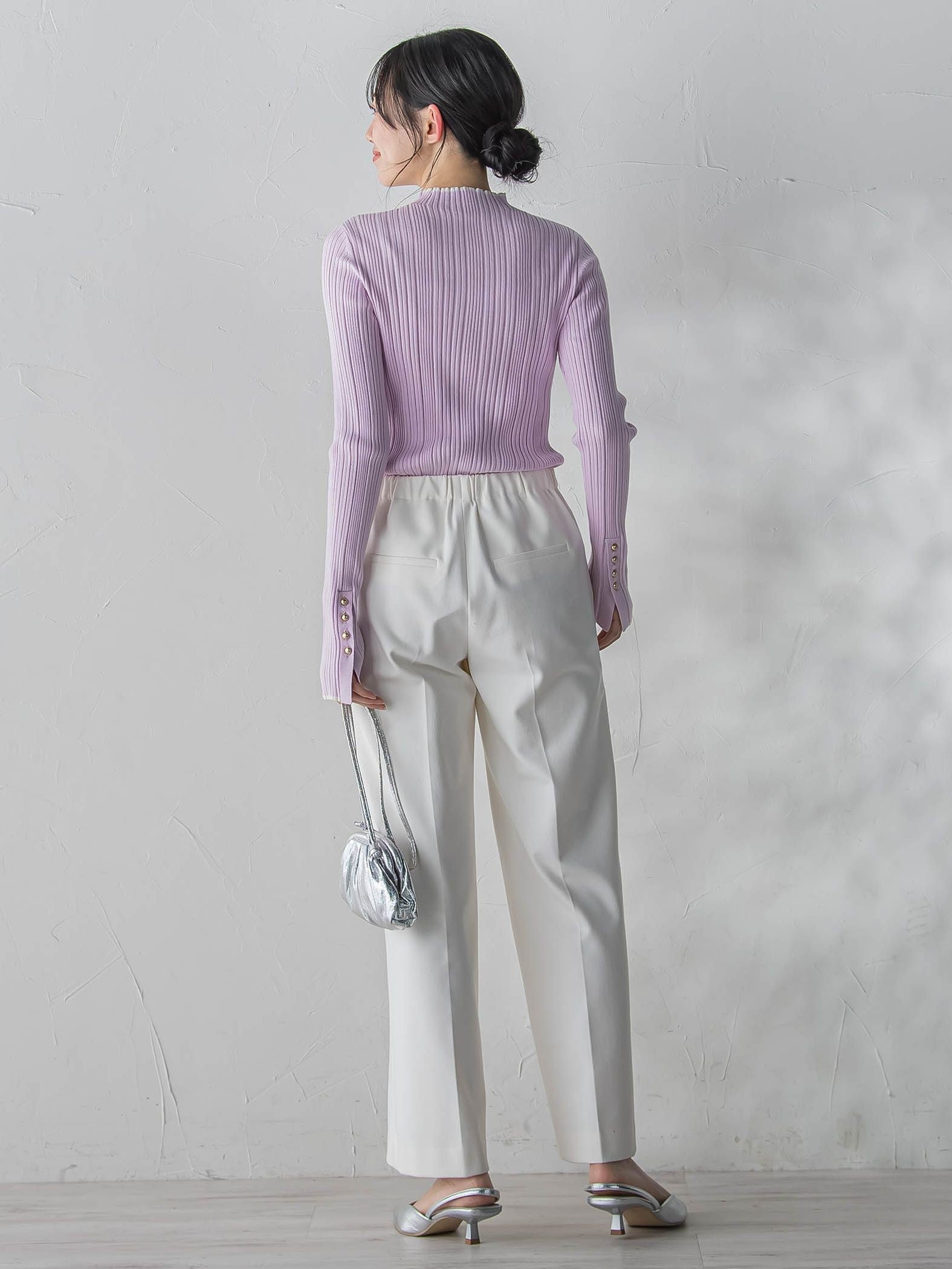 【新色追加】袖ボタンランダムリブニット≪手洗い可能≫