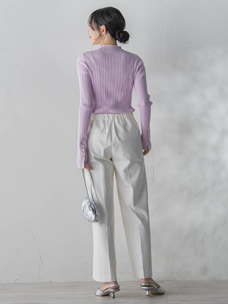 【新色追加】袖ボタンランダムリブニット≪手洗い可能≫