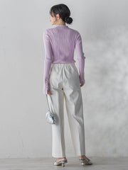 【新色追加】袖ボタンランダムリブニット≪手洗い可能≫