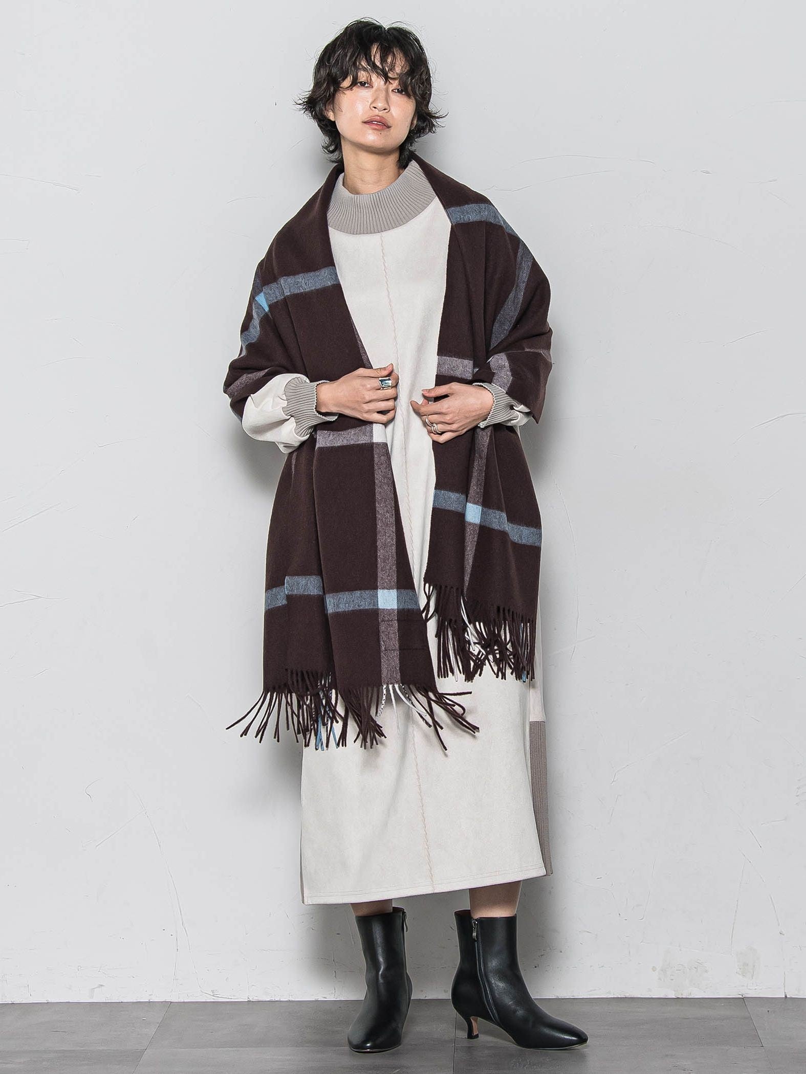 【WEB限定】スウェード×リブモックネックワンピース≪手洗い可能≫