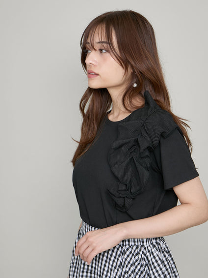 アシメショルダーフリルTシャツ≪手洗い可能≫
