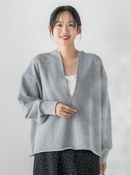 裏毛Vネックカットソー≪手洗い可能≫
