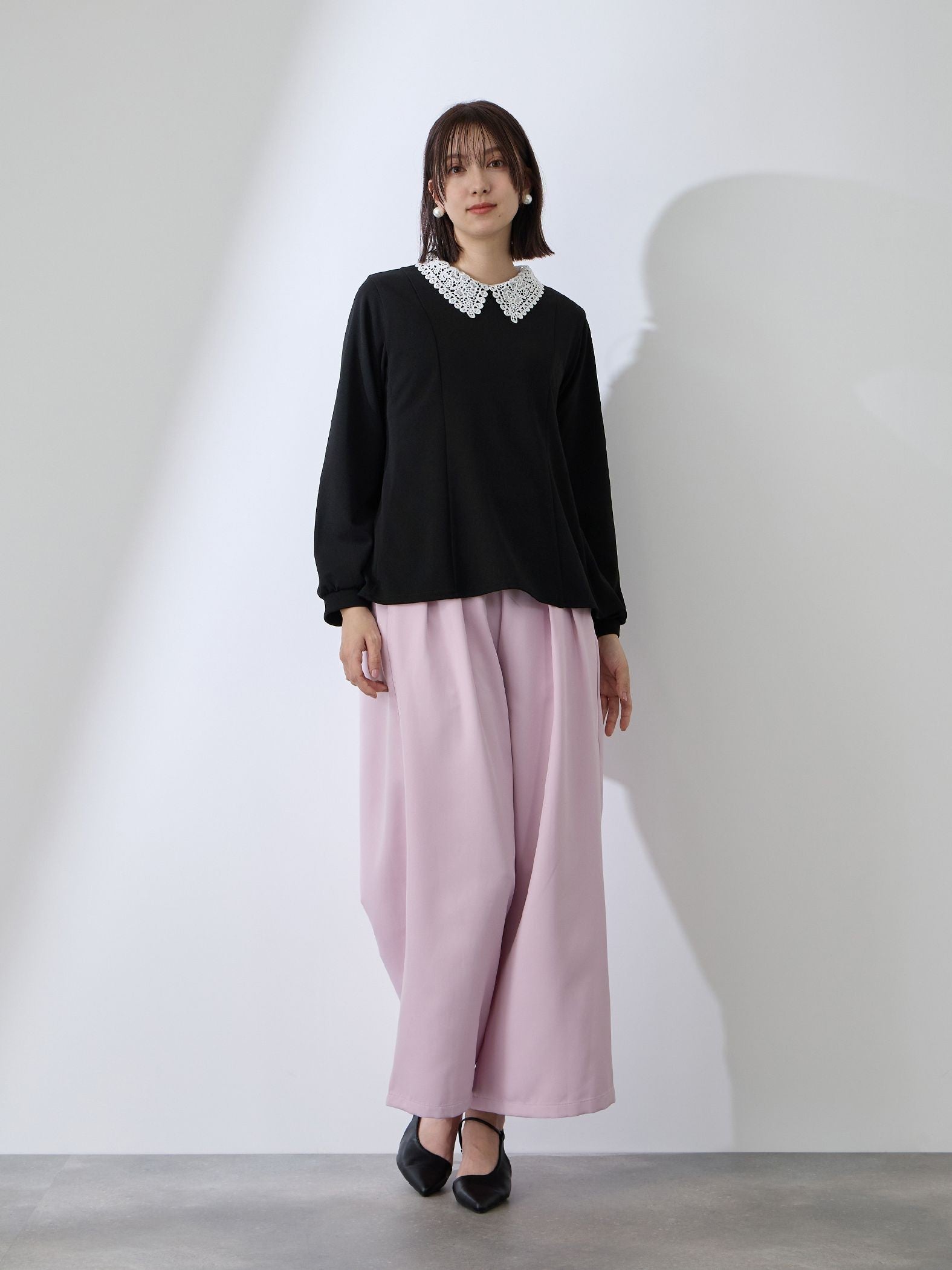 カットジョーゼットレースカラーフレアプルオーバー