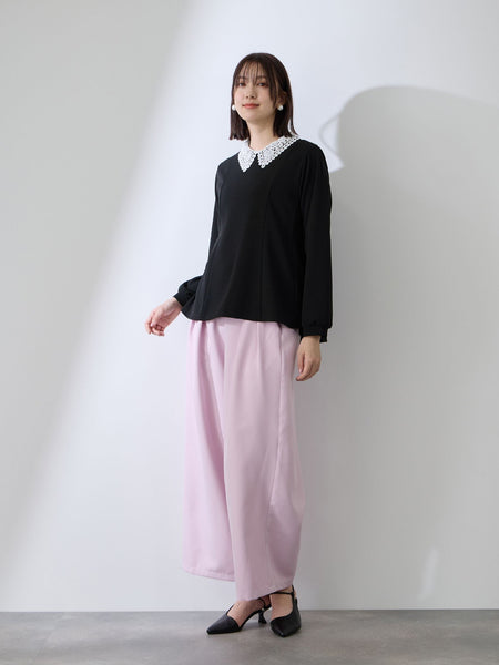 カットジョーゼットレースカラーフレアプルオーバー