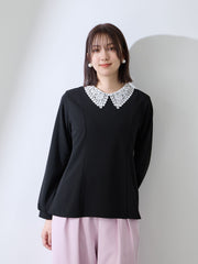 カットジョーゼットレースカラーフレアプルオーバー