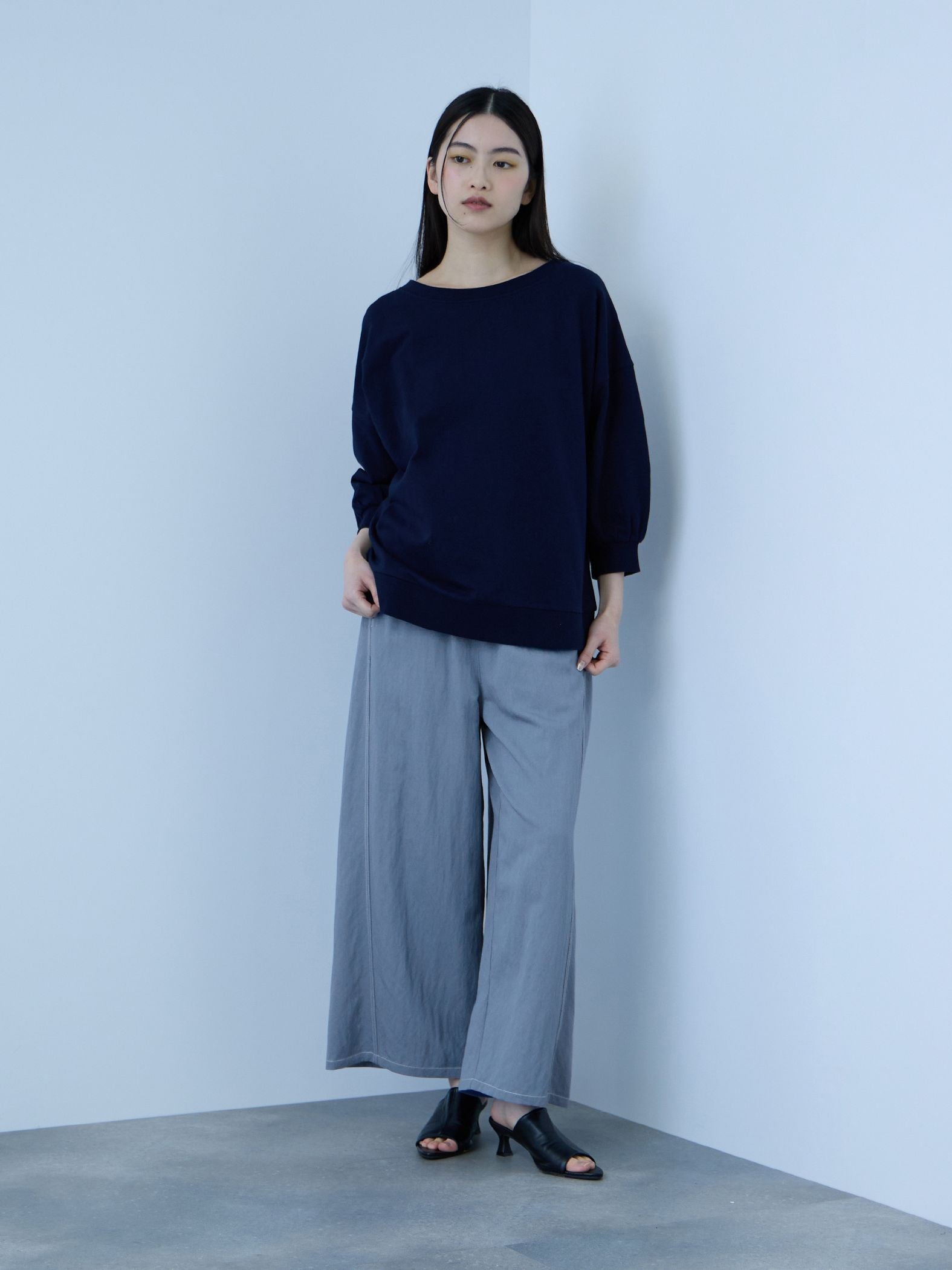 【シーズンレス】ナイロンツイルデニムイージーワイドパンツ