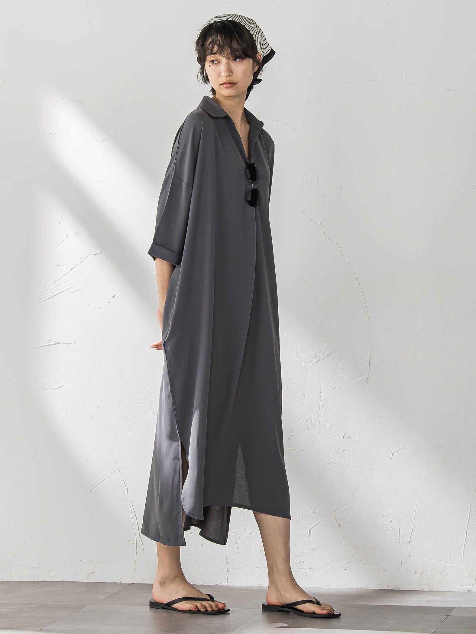 【WEB限定】スキッパーチュニックワンピース≪洗濯機で洗える≫