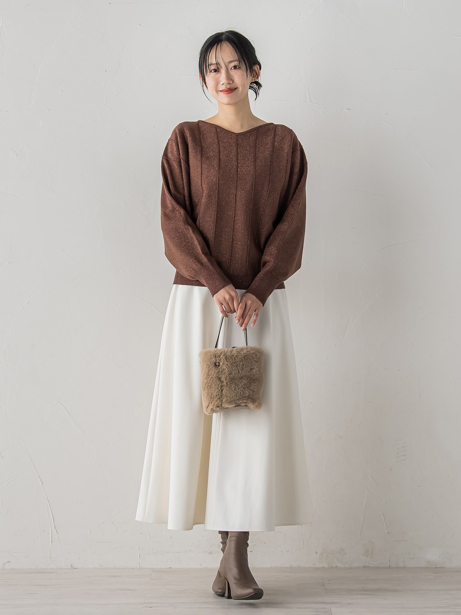 【新色追加】ラメドルマンVネックニット≪手洗い可能≫