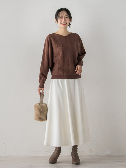 【新色追加】ラメドルマンVネックニット≪手洗い可能≫