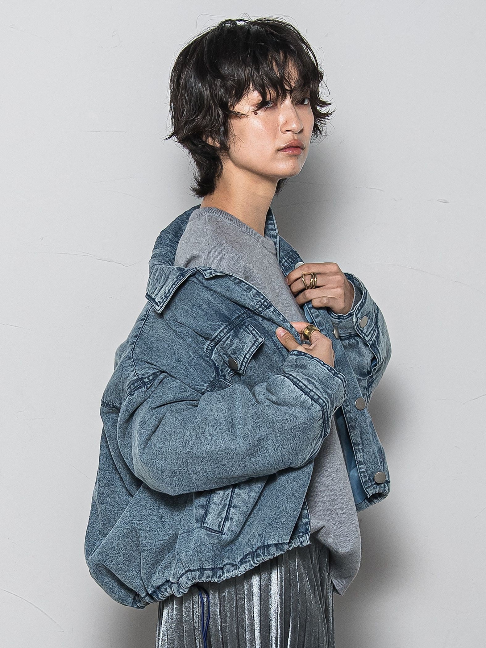 中綿デニムジャケット≪洗濯機で洗える≫