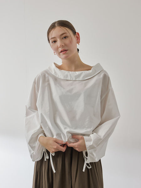 ギャザースリーブボートネックブラウス≪洗濯機で洗える≫