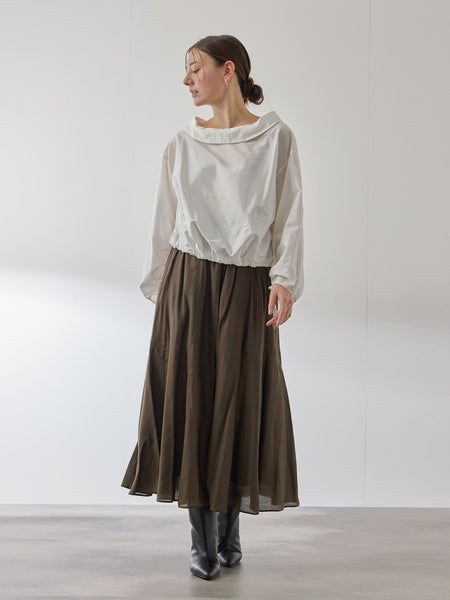 ギャザースリーブボートネックブラウス≪洗濯機で洗える≫