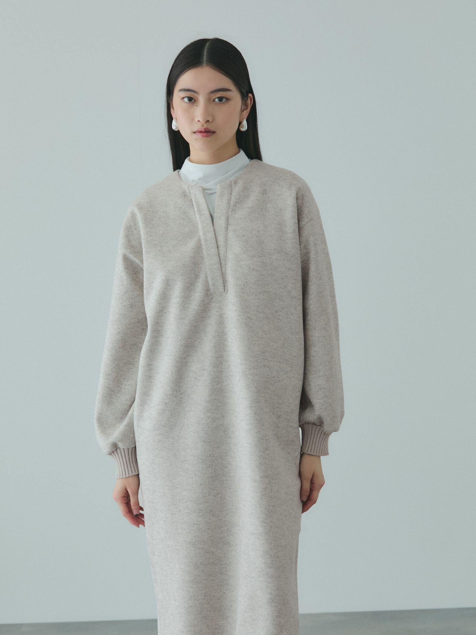 ソフトニットメルトンキーネックワンピース≪手洗い可能≫