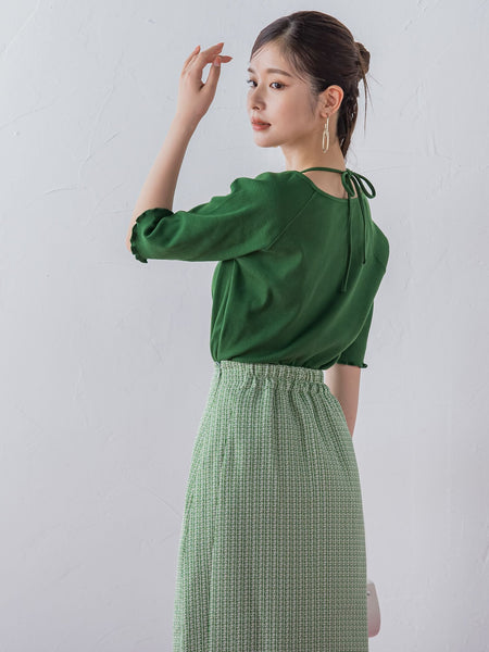 【レディな印象を演出】5分袖ヒモ付カットソー《洗濯機で洗える》