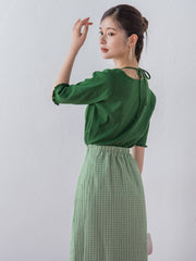 【レディな印象を演出】5分袖ヒモ付カットソー《洗濯機で洗える》