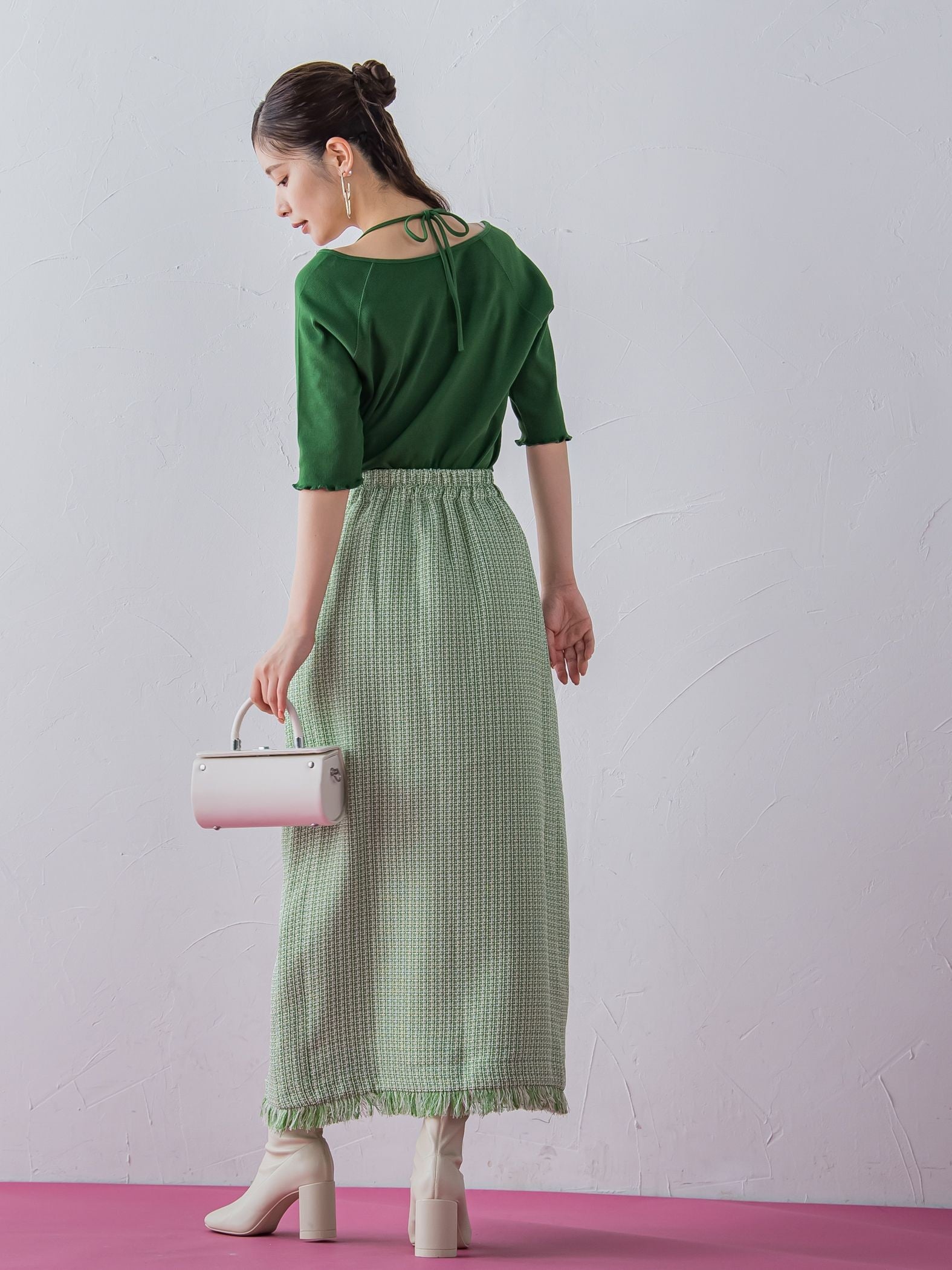 【レディな印象を演出】5分袖ヒモ付カットソー《洗濯機で洗える》