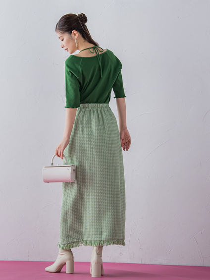 【レディな印象を演出】5分袖ヒモ付カットソー《洗濯機で洗える》