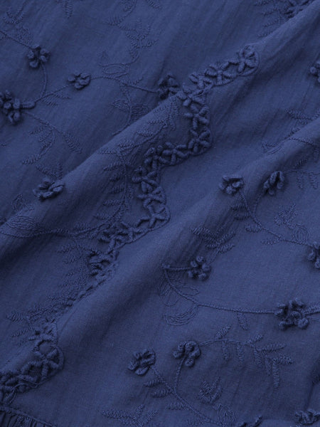 3D刺繍バンドカラーブラウス≪手洗い可能≫