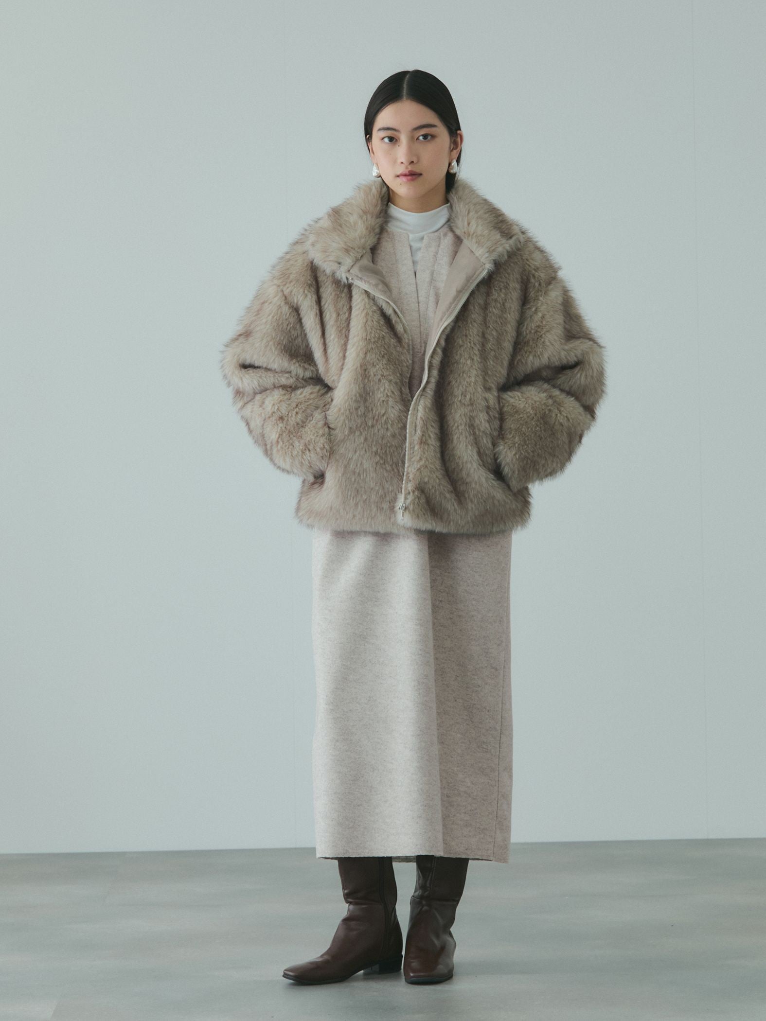 ソフトニットメルトンキーネックワンピース≪手洗い可能≫