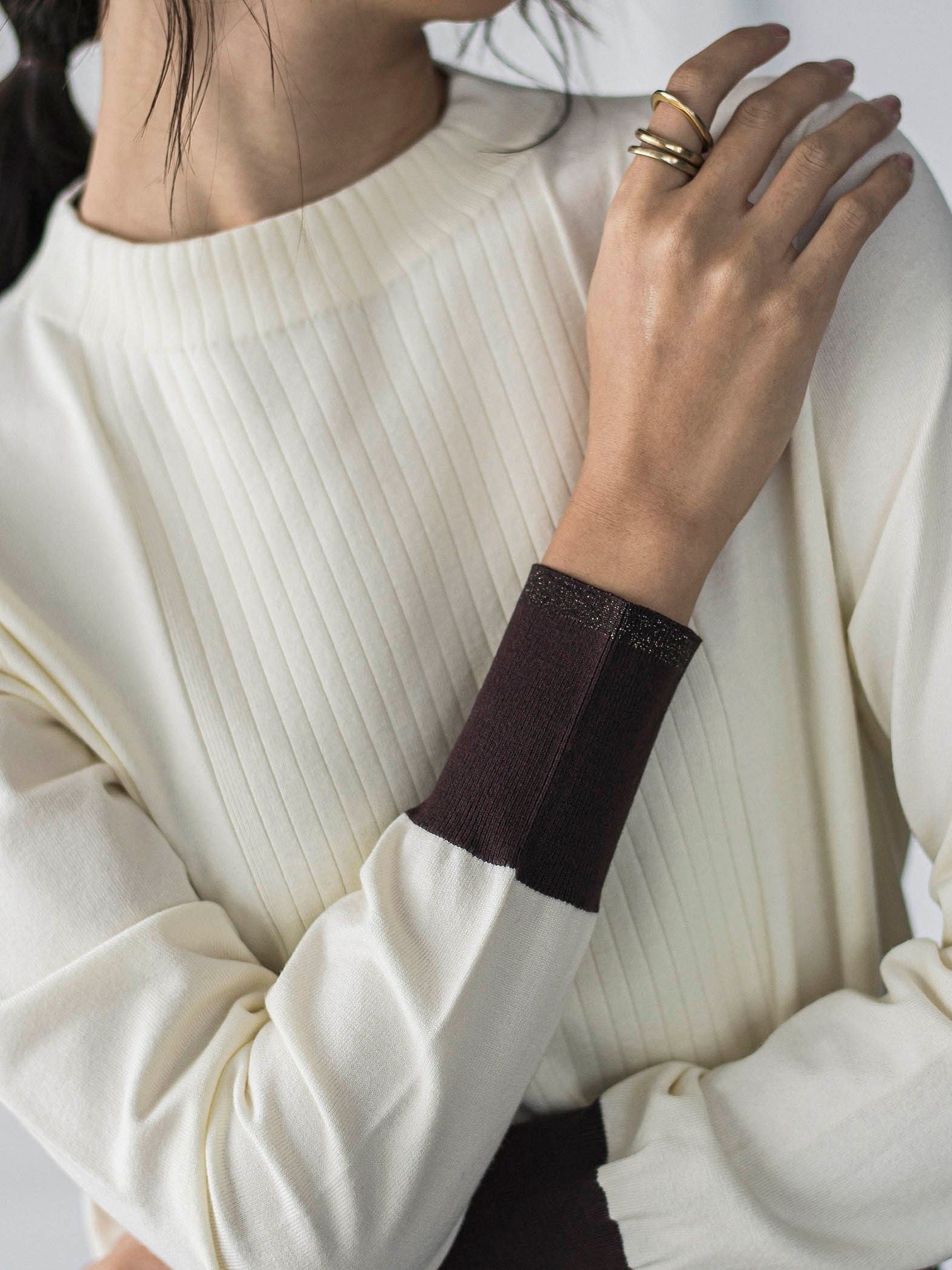 ボトルネック配色ニットプルオーバー≪手洗い可能≫