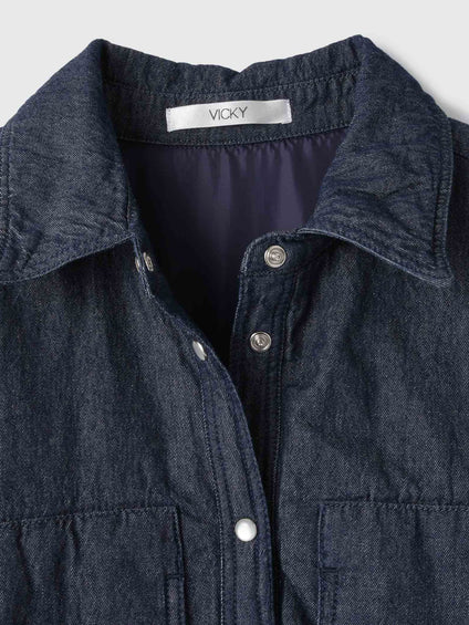 パデッドデニムビッグシャツ≪洗濯機で洗える≫