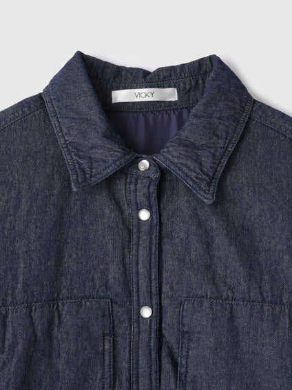 パデッドデニムビッグシャツ≪洗濯機で洗える≫