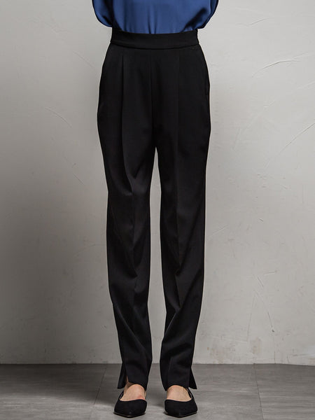 エステルダブルクロス　タックテーパードパンツ