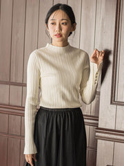 袖ボタンランダムリブニット≪手洗い可能≫