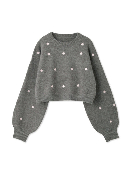 マーガレット刺繍ニットプルオーバー≪手洗い可能≫