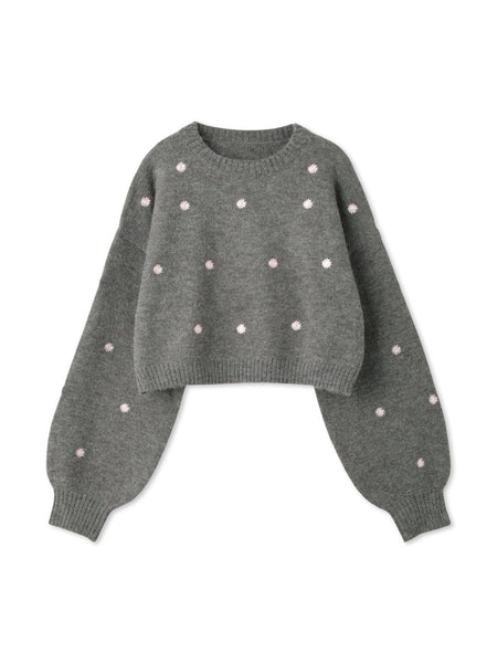 マーガレット刺繍ニットプルオーバー≪手洗い可能≫