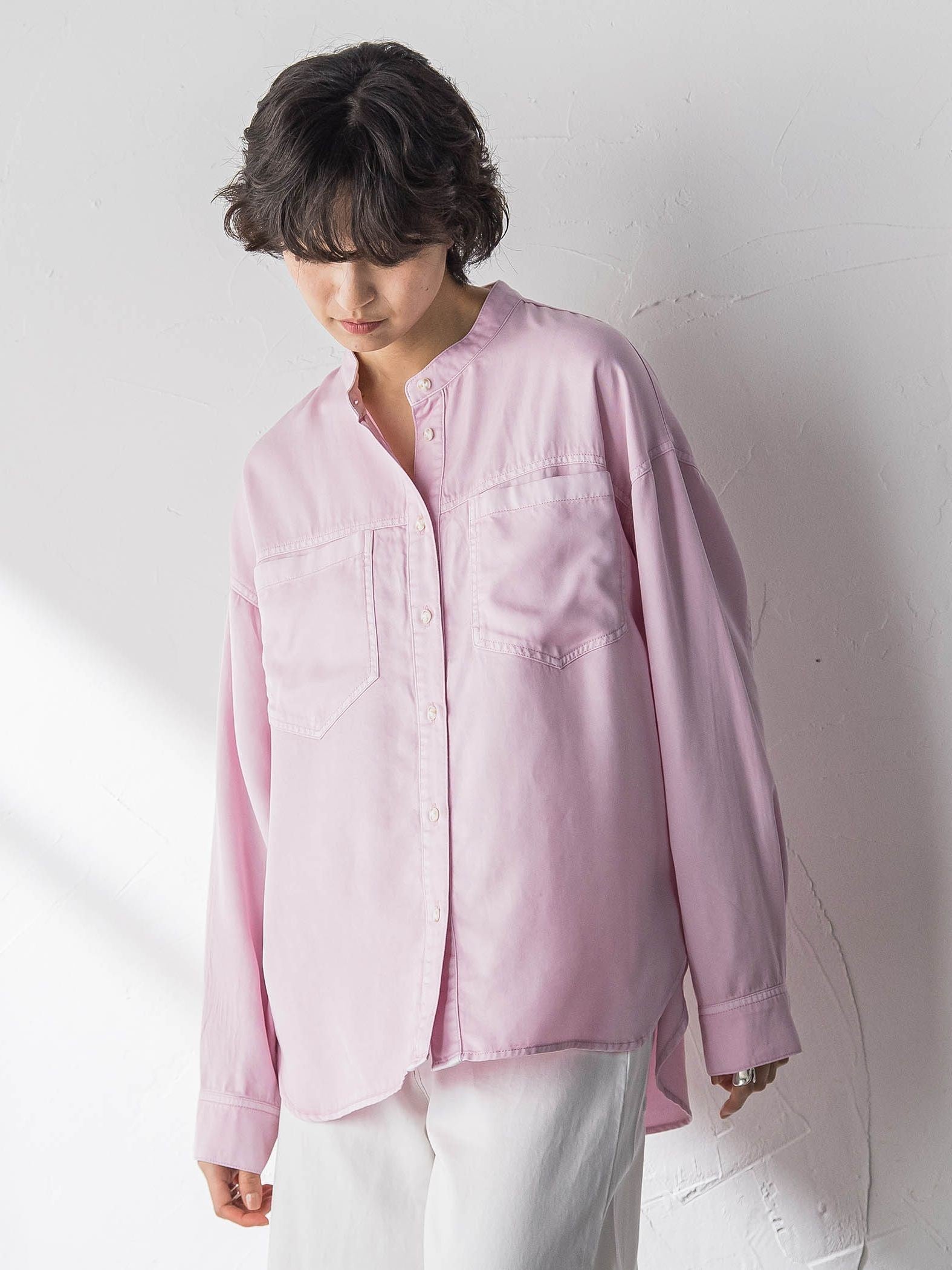 ボウタイ付きデニムシャツ≪洗濯機で洗える≫