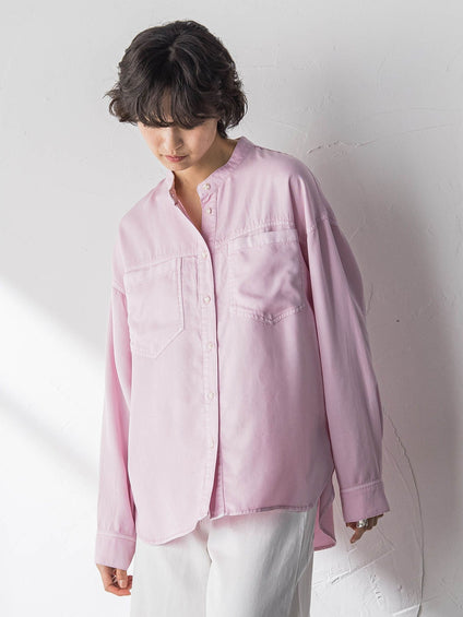 ボウタイ付きデニムシャツ≪洗濯機で洗える≫