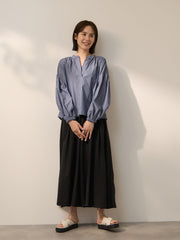 ブロードストライプキーネックブラウス