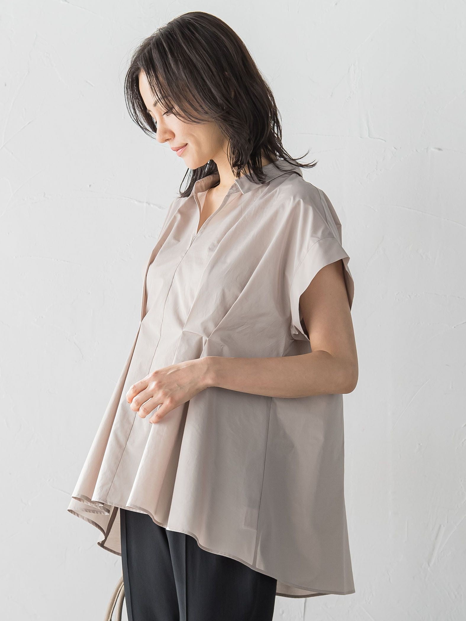 タイプライターペプラムブラウス≪洗濯機で洗える≫