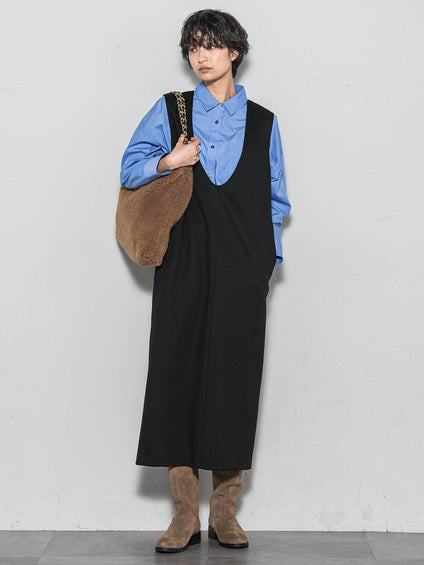 【ノンアイロン】-3kg見えIラインワンピース≪手洗い可能≫