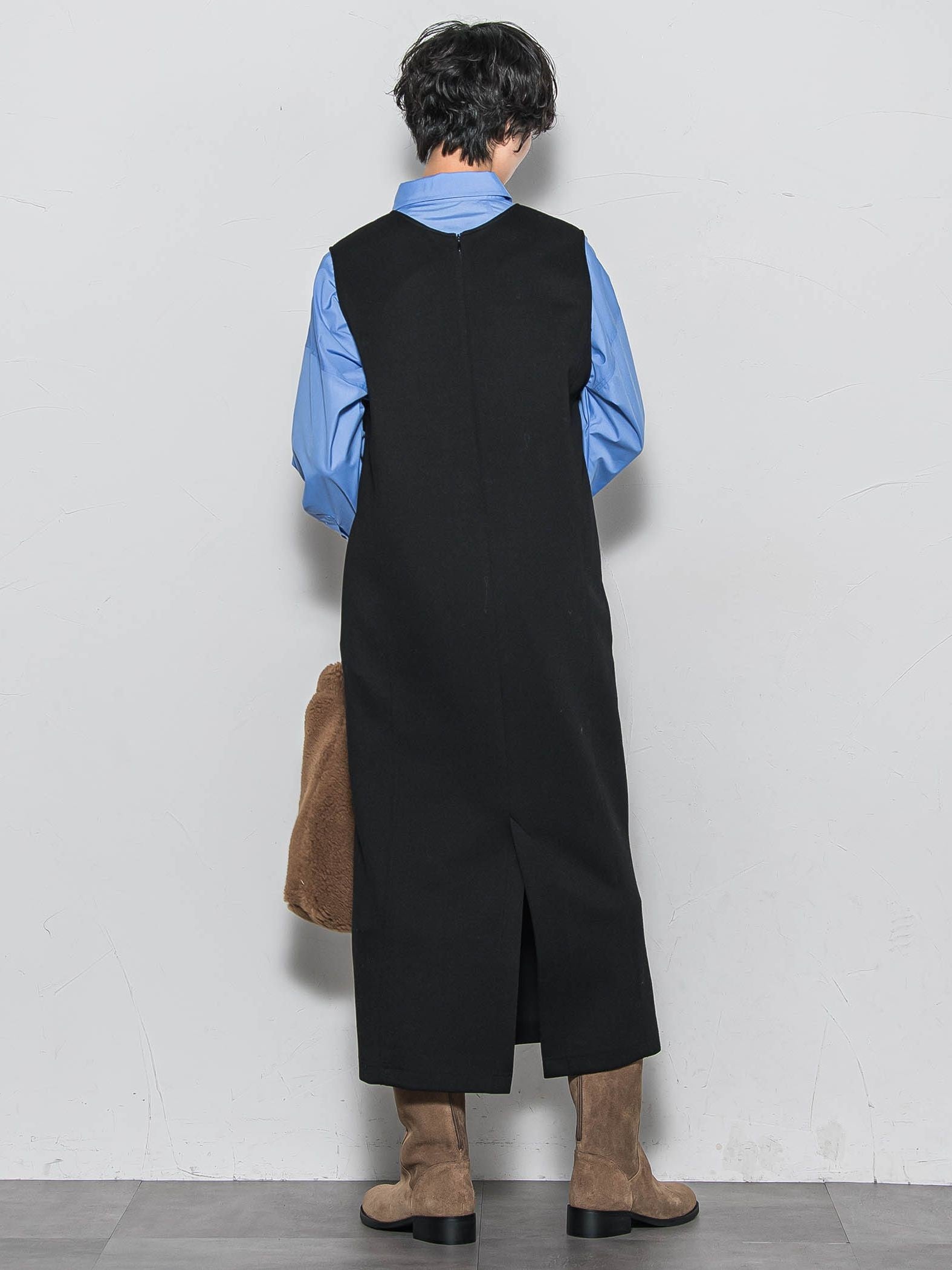 【ノンアイロン】-3kg見えIラインワンピース≪手洗い可能≫