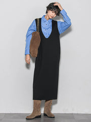 【ノンアイロン】-3kg見えIラインワンピース≪手洗い可能≫