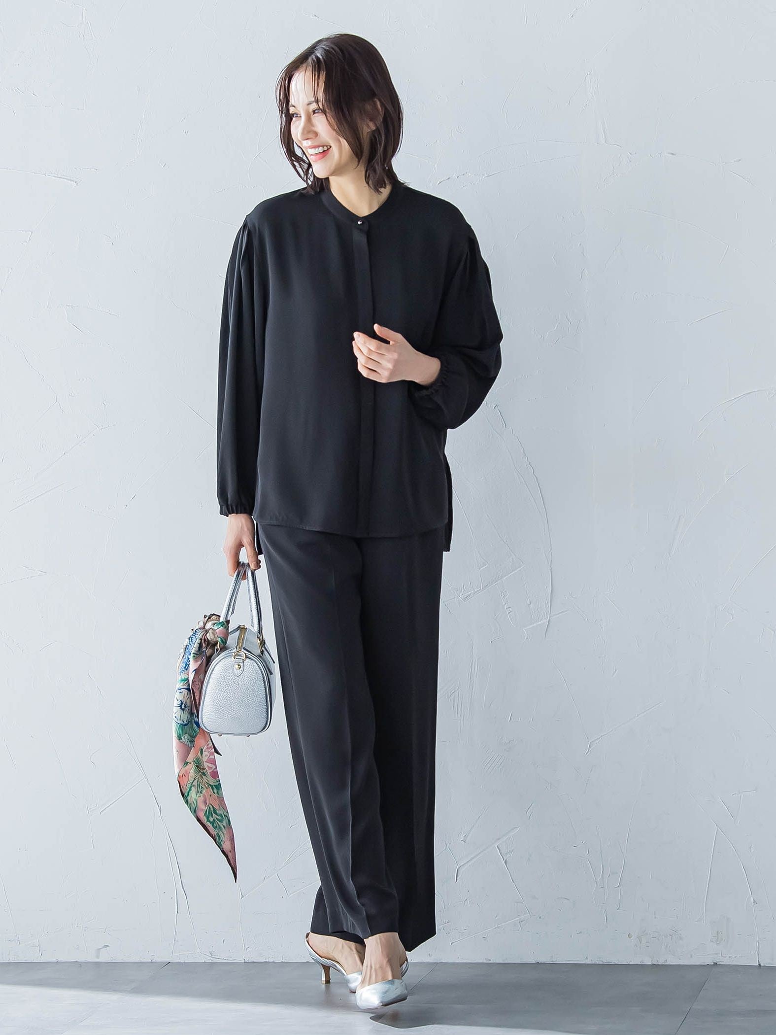 【WEB限定】【11号あり】サテンフィールリラックスブラウス≪セットアップ対応≫≪接触冷感/洗える≫