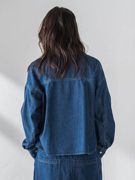 ラウンドヘムデニムクロップドシャツ