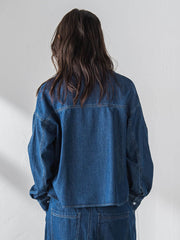 ラウンドヘムデニムクロップドシャツ