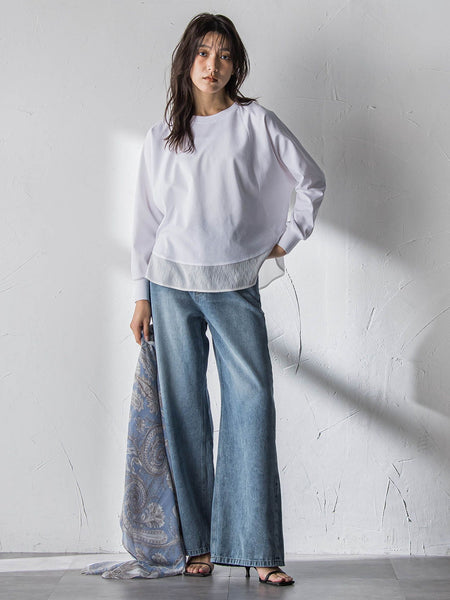 デニムワイドパンツ≪洗濯機で洗える≫