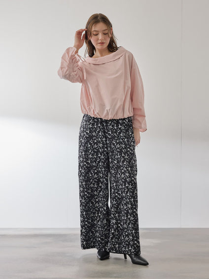 ギャザースリーブボートネックブラウス≪洗濯機で洗える≫