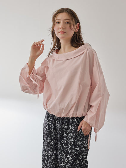 ギャザースリーブボートネックブラウス≪洗濯機で洗える≫