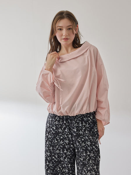 ギャザースリーブボートネックブラウス≪洗濯機で洗える≫