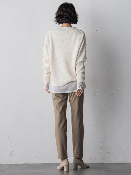 ツヤモールVネックニット